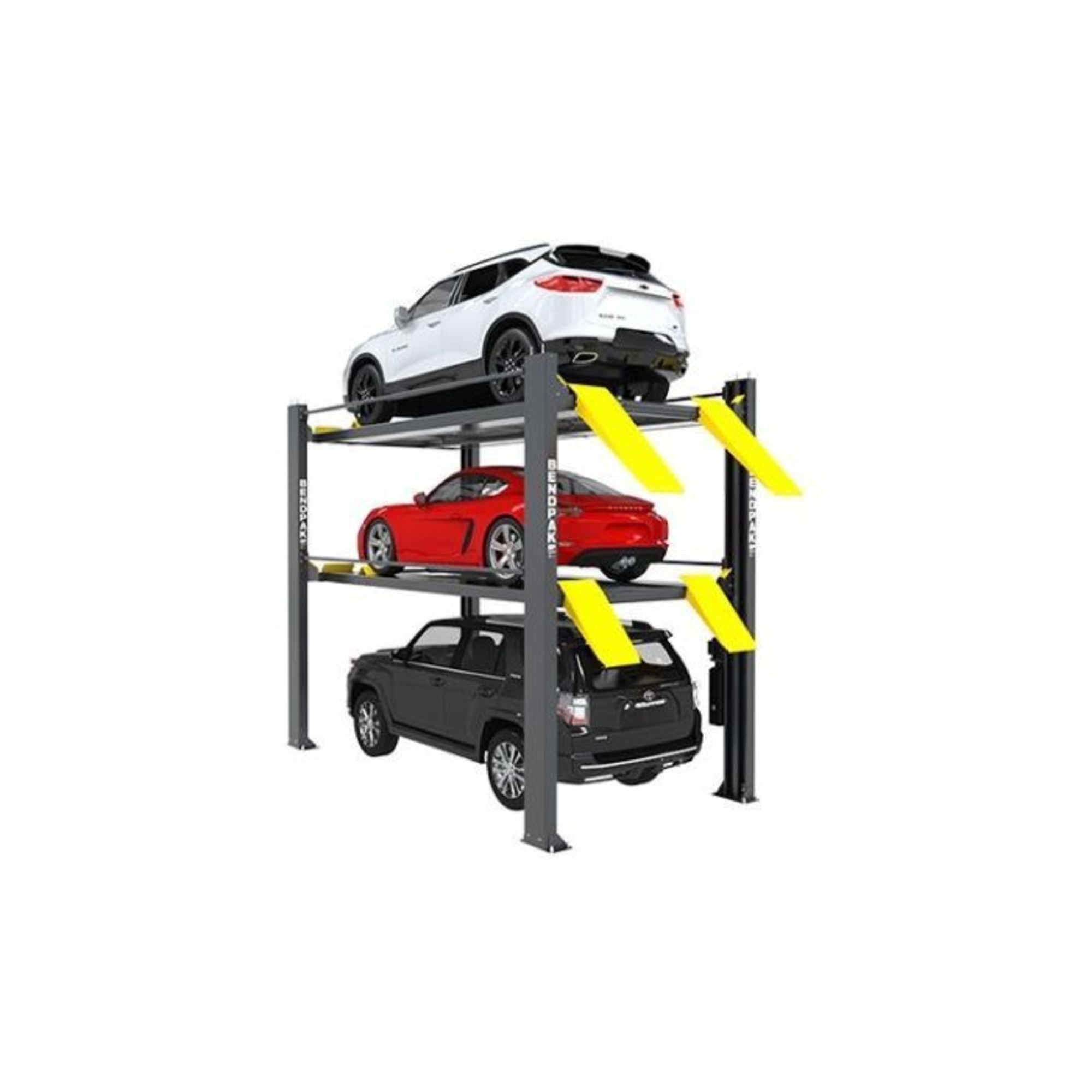 BendPak, 9000 7000lb Extended Tri-Level Parking Lift, Capacity 16000 lb, Max. Rise 13 ft, Horsepower 3 HP, Model# HD-973PX